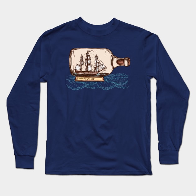 Vintage Ship Long Sleeve T-Shirt by Mako Design 